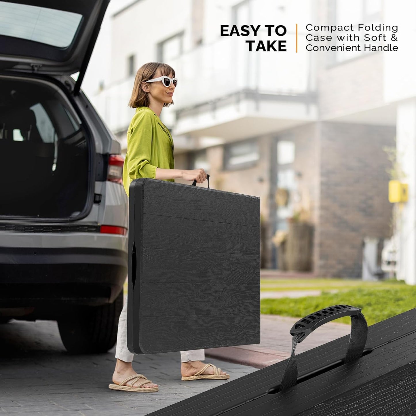 VINGLI 6 Foot Plastic Folding Table Portable Long Table for Indoor Outdoor Use Rectangular with Carrying Handle, Tree Patterned HDPE Tabletop, Black