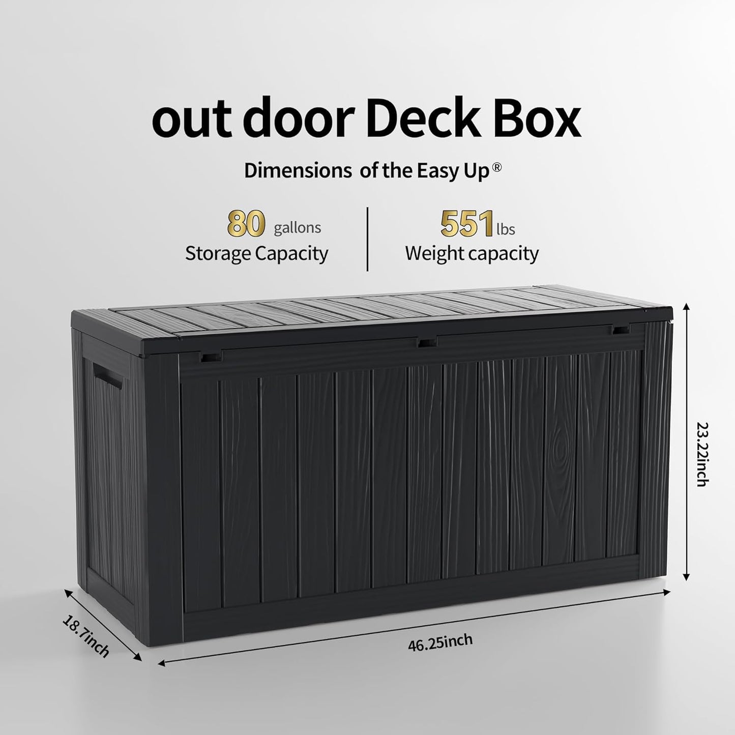 80 Gallon Lockable Resin Deck Box, Waterproof & UV-Resistant Outdoor Storage Box for Outdoor Cushion Storage, Garden Tools & Pool Accessories Storage, Black