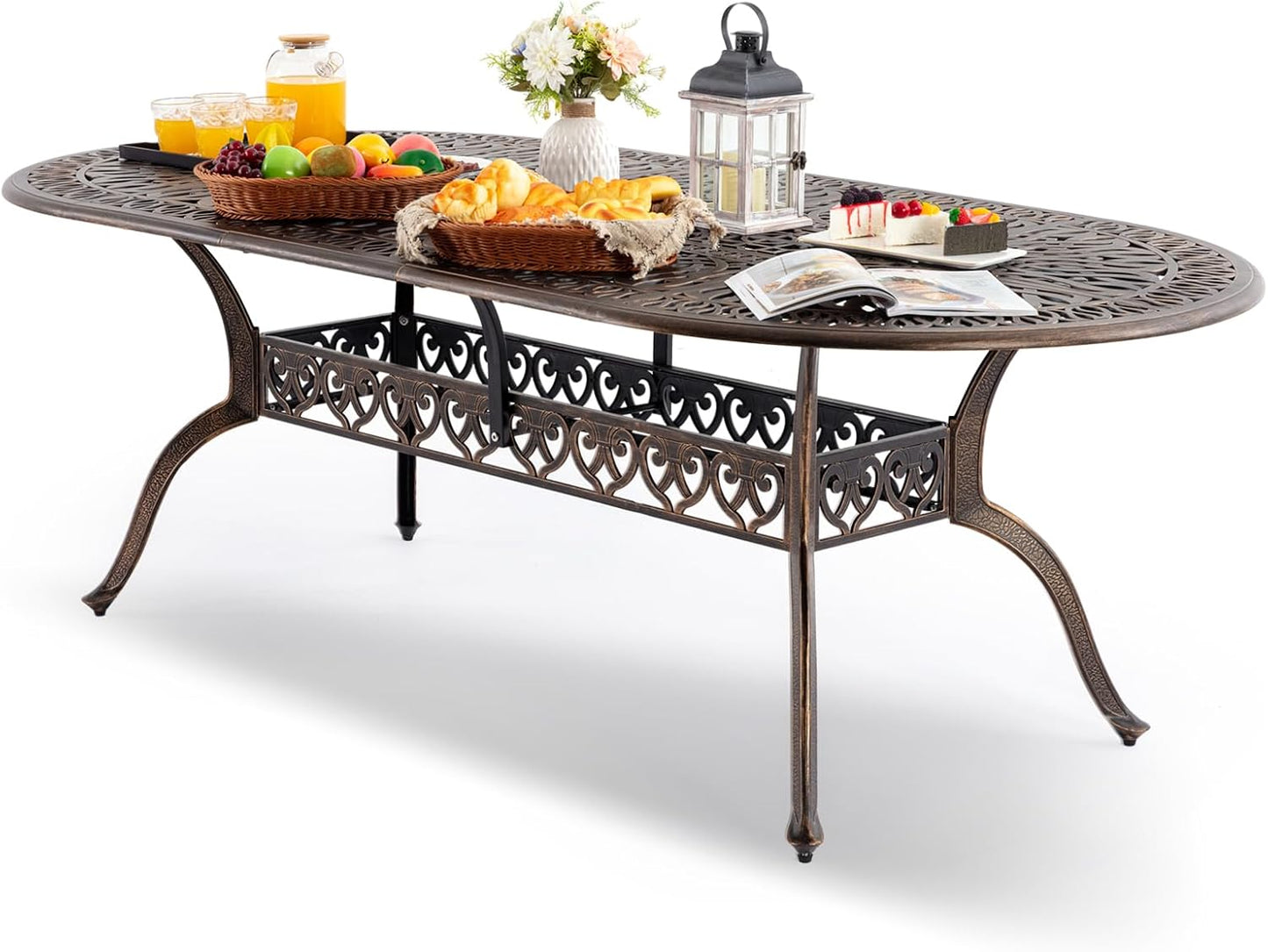 𝐀𝐢𝐥𝐢𝐬𝐦𝐚𝐢𝐥 87” Patio Outdoor Dining Table for 8, Cast Aluminum Oval Patio Dining Table Weather Resistant with 2"" Umbrella Hole for Patio Deck Garden, Hammered Bronze