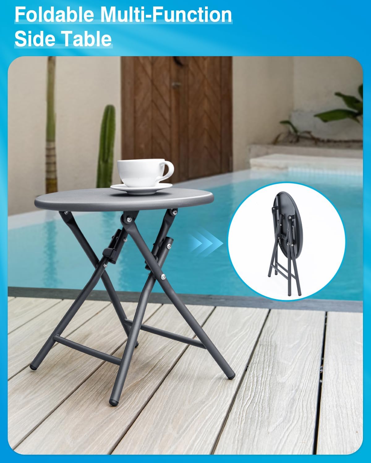 Aluminum Chaise Lounge Chair Outdoor, Foldable Patio Lounge Chair 2 Sets with Table Assemble-Free, Pool Lounge Chairs with 5 Adjustable Backrest, Outdoor Lounge Chairs for Outside Poolside Brown