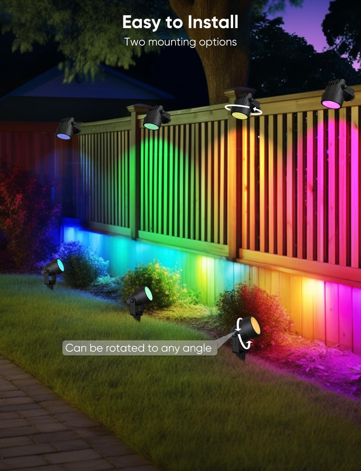 Spot Lights Outdoor, RGBW Low Voltage Landscape Lighting, Color Changing Uplighting Spotlights with App, IP65 Waterproof LED Outdoor Lights for Garden Yard Outside Decoration, 6 Pack