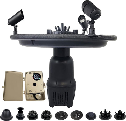 HALF OFF PONDS Floating Fountain – 1 HP Pond Aerator, 200' Cord – 15,000 GPH Water Pump – 13 Spray Patterns - Color-Changing LED Lights & Control Box - for Large Ponds, Lakes & Water Gardens