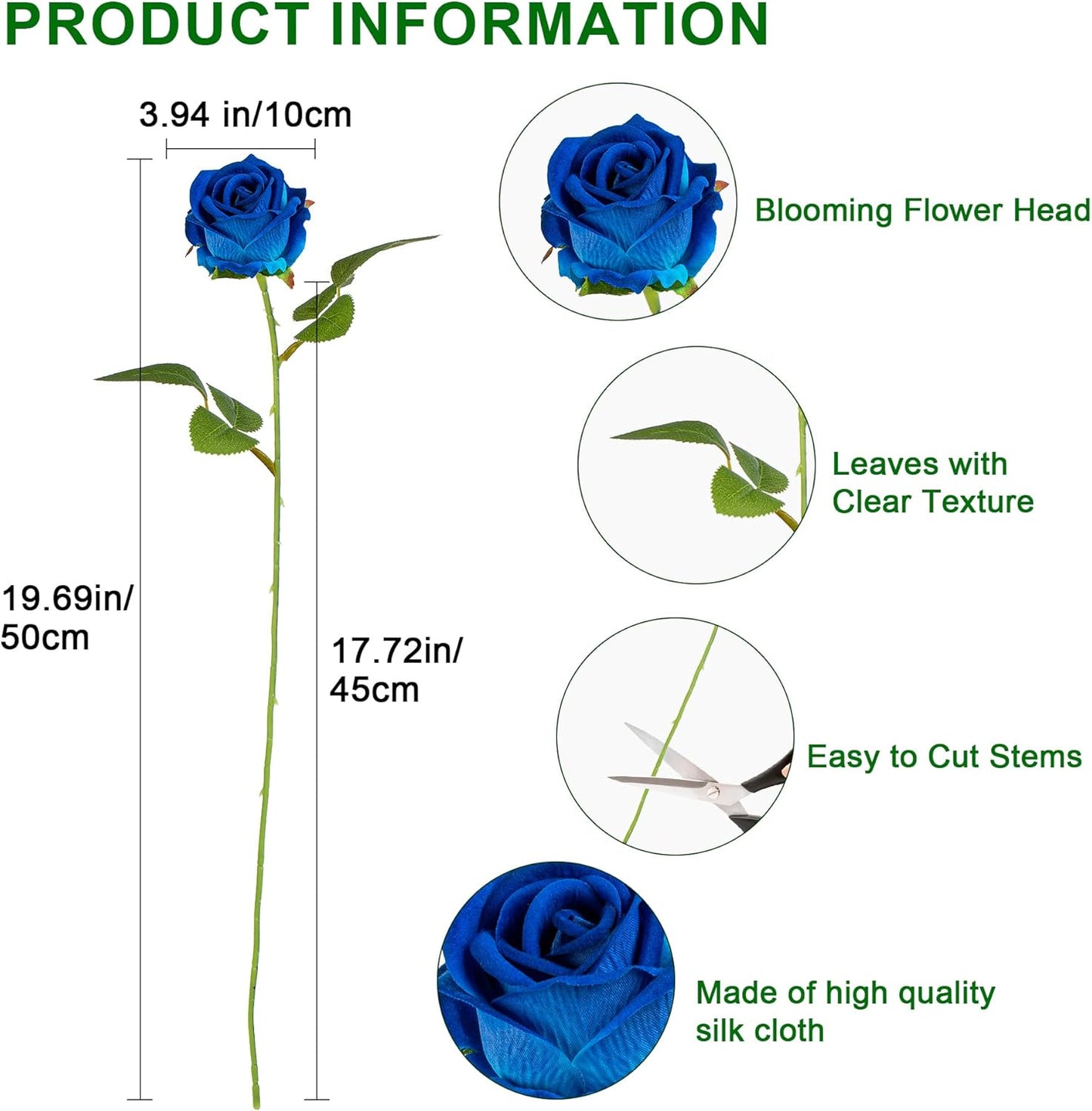 Fake Plants Roses Flowers Plastic Flowers Spring Decorations for Home Gifts for Gf Roses Artificial Flowers for Vase Fake Flowers Home Decor Fake Plant 19.6"(50PCS Blue)