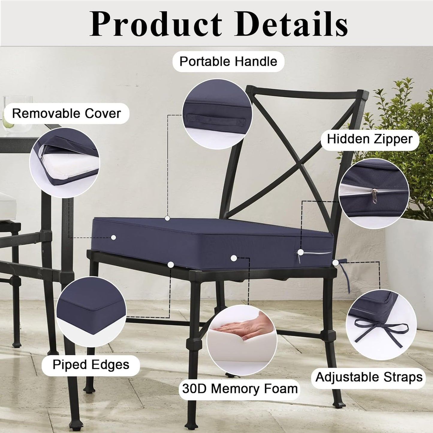 Outdoor Chair Cushions Set of 2 for Patio Furniture 18.5x16x3 Inch Waterproof Patio Chair Cushion 3 Year Color Fastness Rectangle Elastic Foam Garden Couch Pads with Ties and Handle,Grey