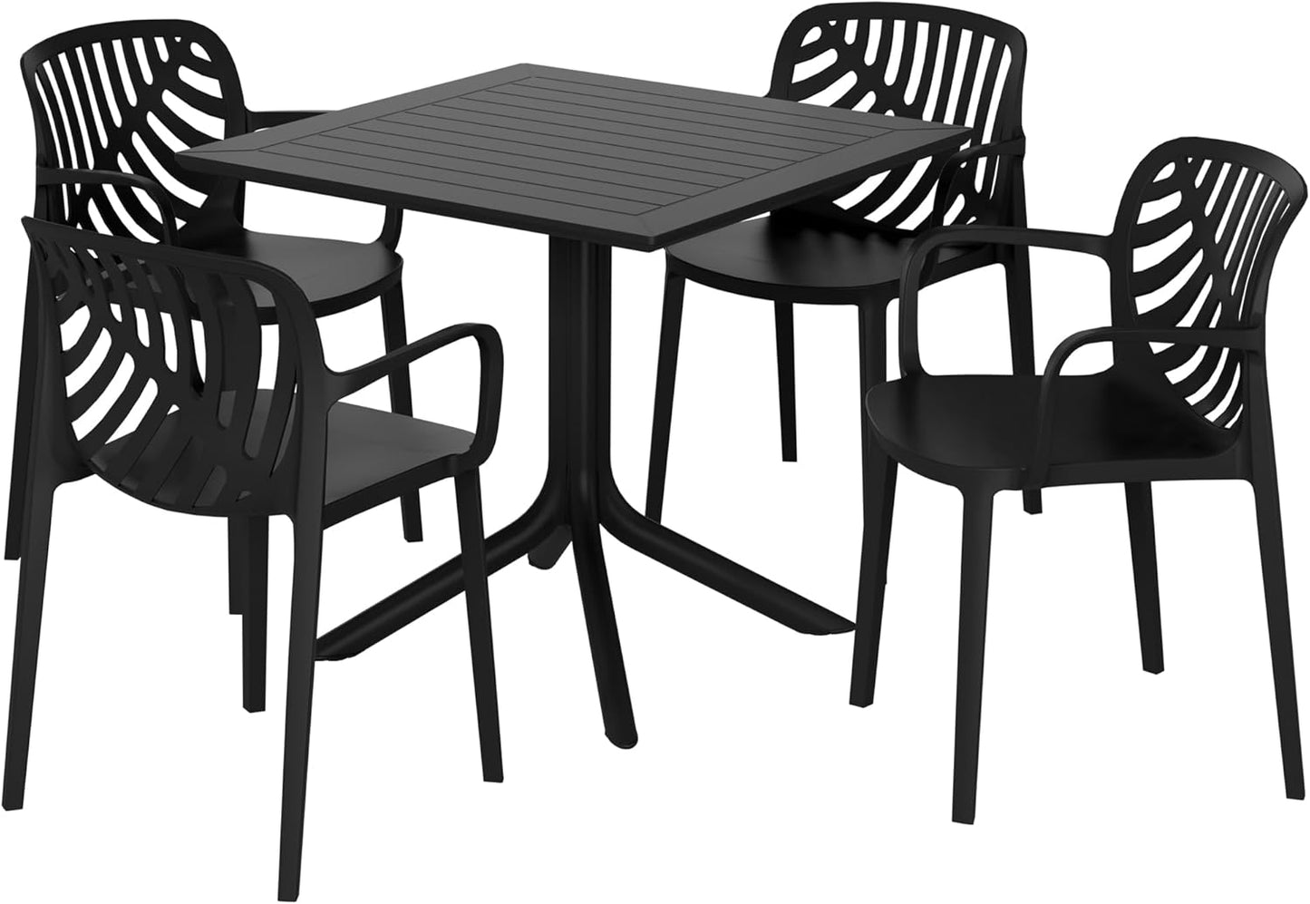 5 Piece Patio Furniture Set, HDPE Patio Square Bistro Table and Stackable Chairs Sets for 4, Outdoor Furniture All Weather for Backyard Poolside, Black