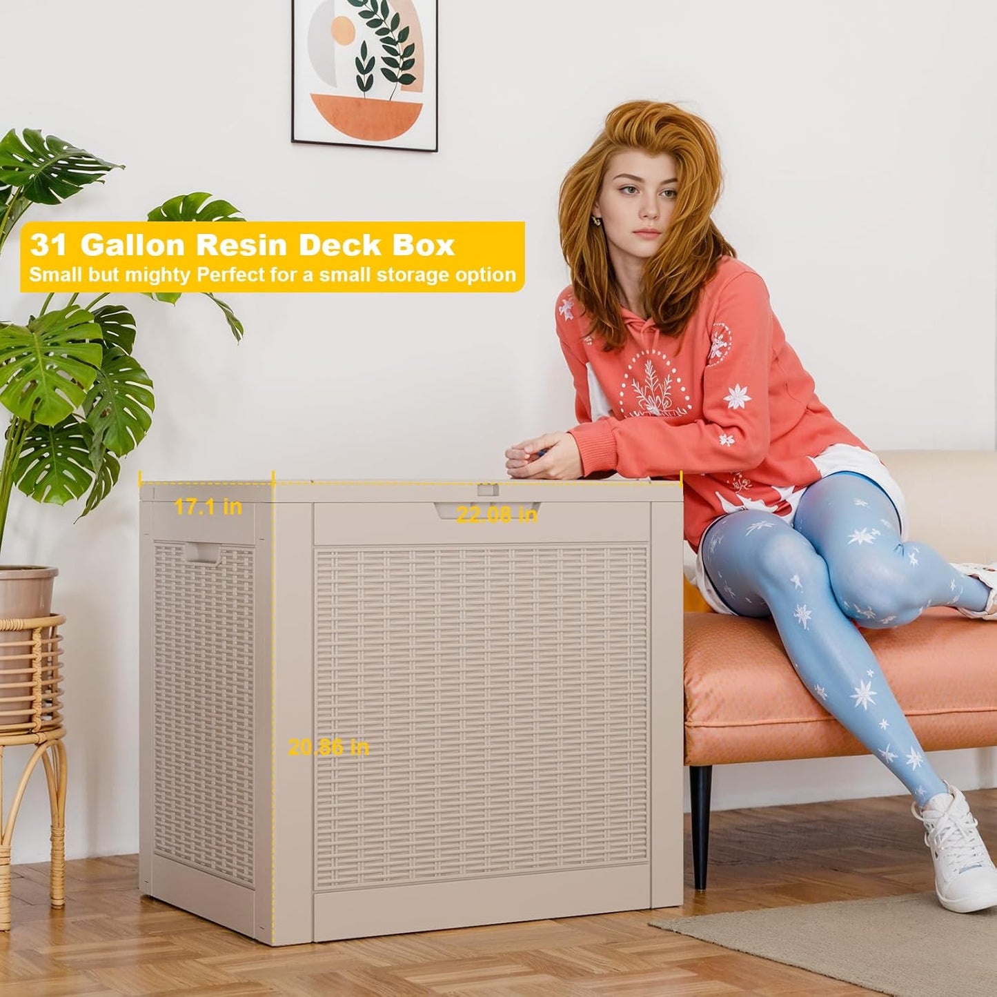 DRATO 31 Gallon Deck Box, Outdoor Storage Box for Patio Cushion, Sports Equipment, Garden Tools, Waterproof Resin Storage Box (Light Brown)