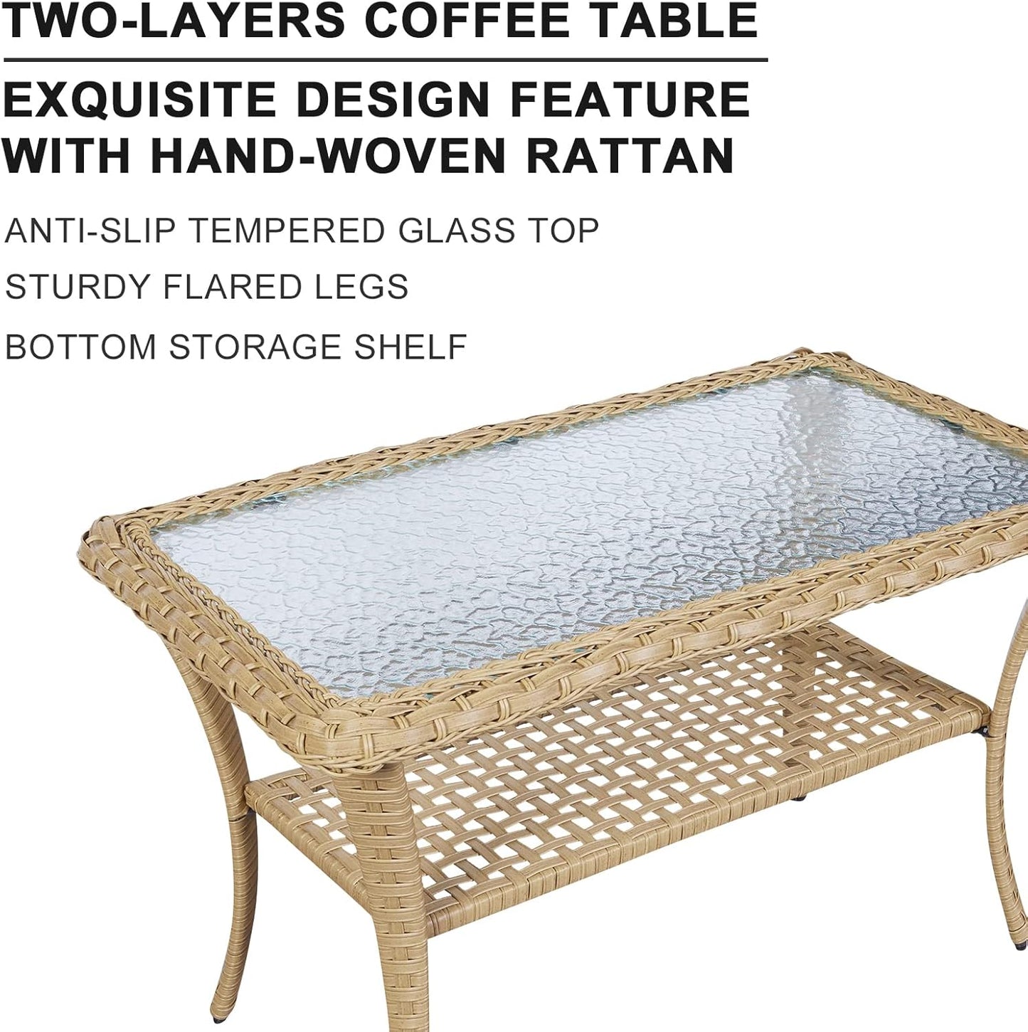 HUMMUH 4-Piece Patio Furniture Wicker Outdoor Conversation Set,All-Weather Rattan Outdoor Bistro Set with Loveseat Chairs Coffee Table for Backyard,Poolside,Deck