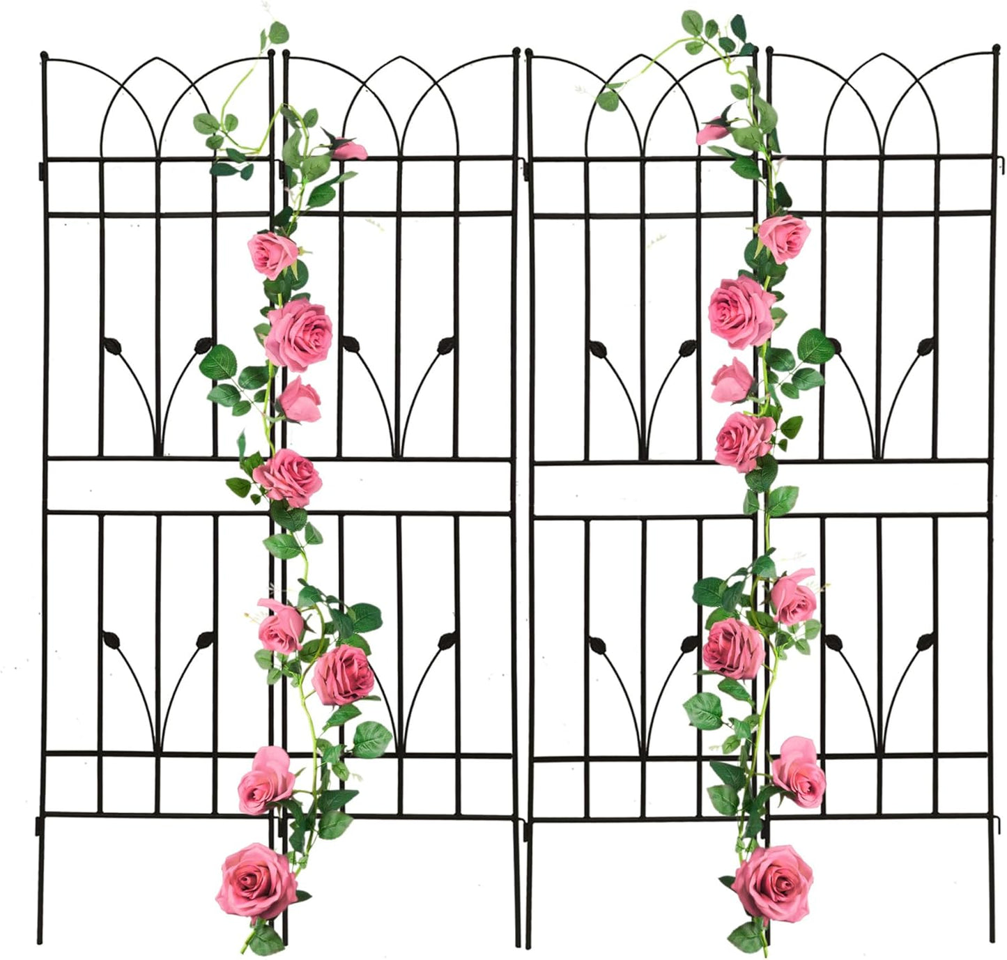 4 Pack Metal Garden Trellis 71" Black Fence Rustproof Garden Trellis for Climbing Plants Support Roses Flower Outdoor Lawn, Black