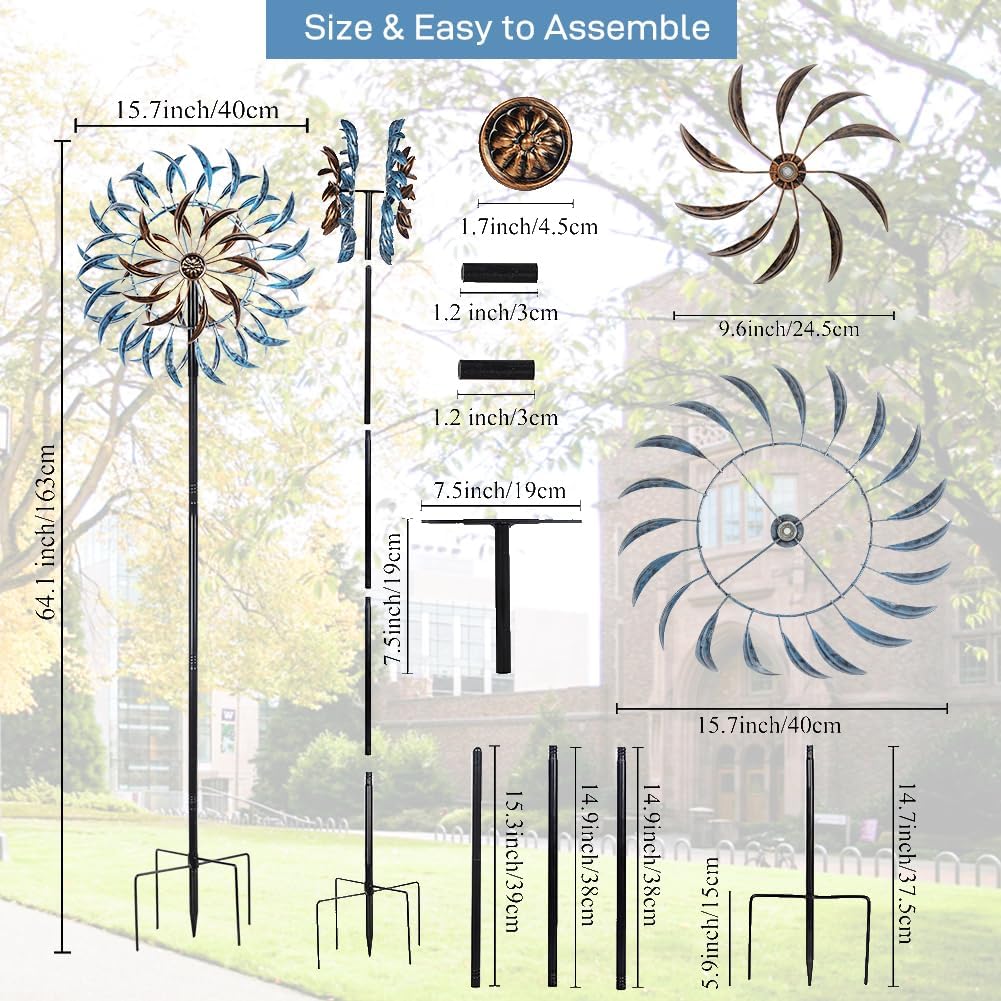 VEWOGARDEN Large Wind Spinners Outdoor, Metal Wind Sculptures & Spinners 360 Degrees Kinetic Wind Spinners for Yard and Garden 64 * 15.7 Inches
