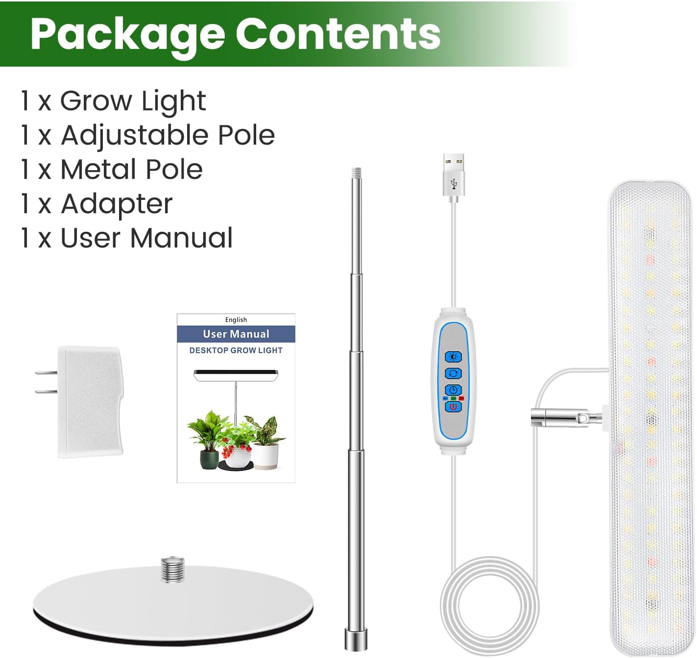 Wiaxulay Grow Light, 78 LED Plant Light for Indoor Plants, Full Spectrum Desktop Growing Lamp with Auto Timer 6/12/16 Hrs, 3 Lighting Modes, 5 Dimmable Levels, Height Adjustable 7.8"-26", 1 Pack