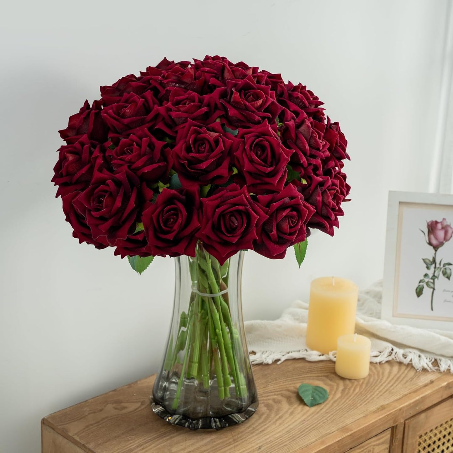 Fake Roses Faux Flowers Silk Roses Artificial Roses with Stems Realistic Artificial Flowers Suitable for Indoor Home Decoration Diy Bouquet Wedding Decor Party Decor 24PCS(Black red,16.5In)
