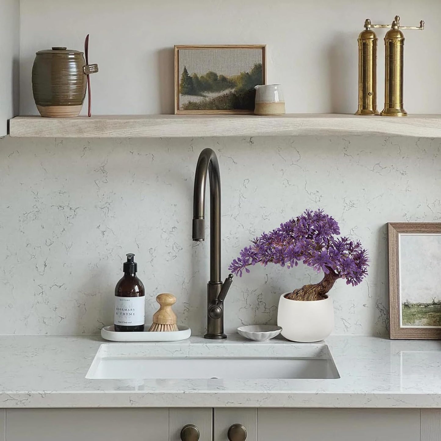 Purple Artificial Bonsai Tree Juniper Faux Plants Indoor Fake Plants Decor with Ceramic Pots for Home Table Office Desk Bathroom Shelf Bedroom Living Room Farmhouse Decorations