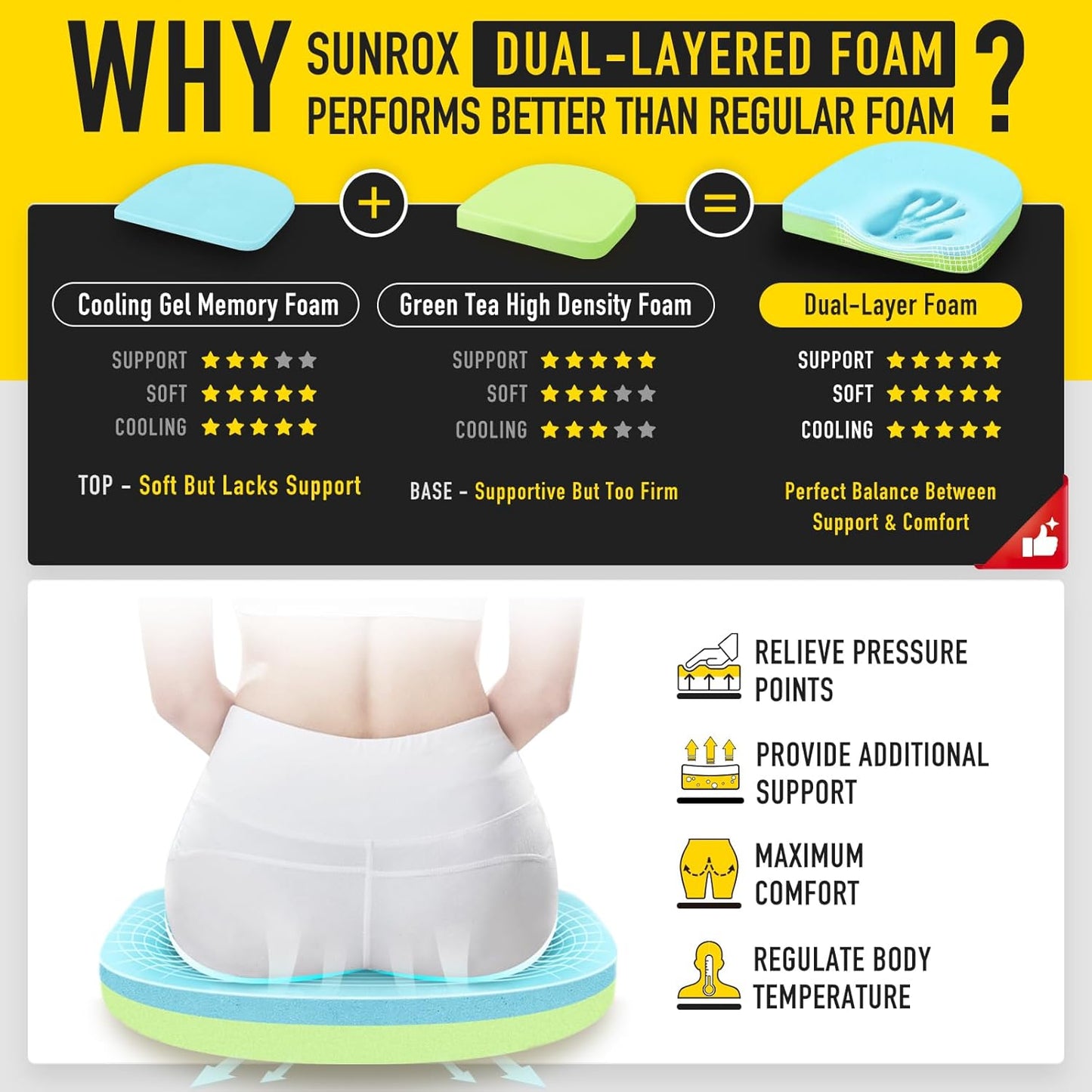 SUNROX Gel Memory Foam Chair Cushions, FadeShield Water-, Stain-Resistant Durable Reversible Seat Cushion Pads with Ties for Indoor/Outdoor Kitchen Dining Office 17"x16" Set of 4, Husk Birch