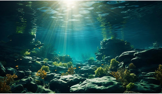 Aquarium Background Underwater Aquatic Plants Rocks Fish Terrarium Backdrop Sunlight Rays Coral Fish Tank Background Cave Style Landscape Sea Grass Tank Wallpaper Poster Vinyl 36x24in