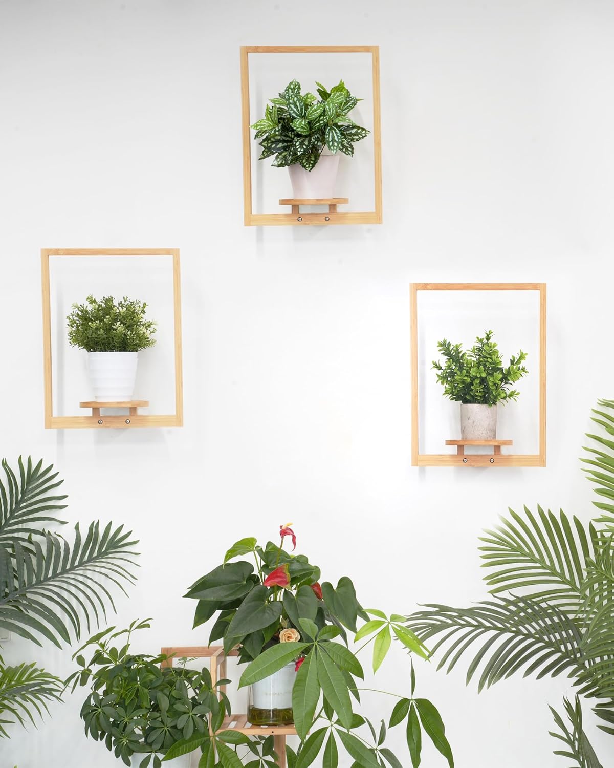 yadoker Wall Planters for Indoor Plants,Bamboo Hanging Plant Holders, Wall Decor Plant Stand, 3-Pack Window Plant Shelves for Living Room & Entryway