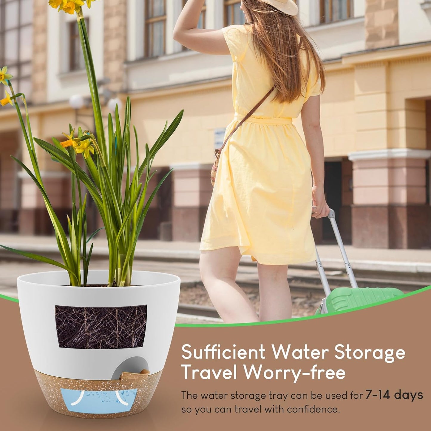 Plant Pots 10/9/8/7.5/7 inch, Self Watering Planters with Drainage Holes & Saucers for Indoor and Outdoor Plants (White)