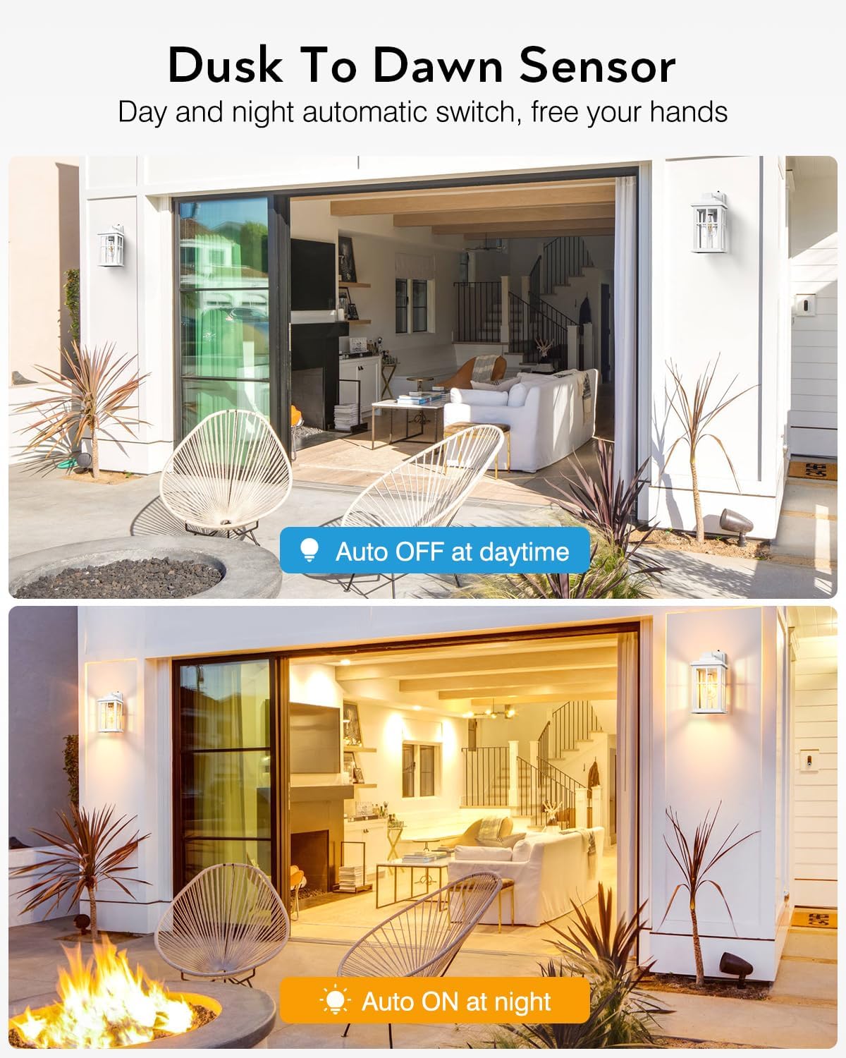 White Outdoor Wall Lights, Dusk to Dawn Exterior Lighting Fixtures, Waterproof Outside Lights for House, Garage, Garden, Entryway, Doorway, Anti-Rust, Modern Style, Tempered Glass