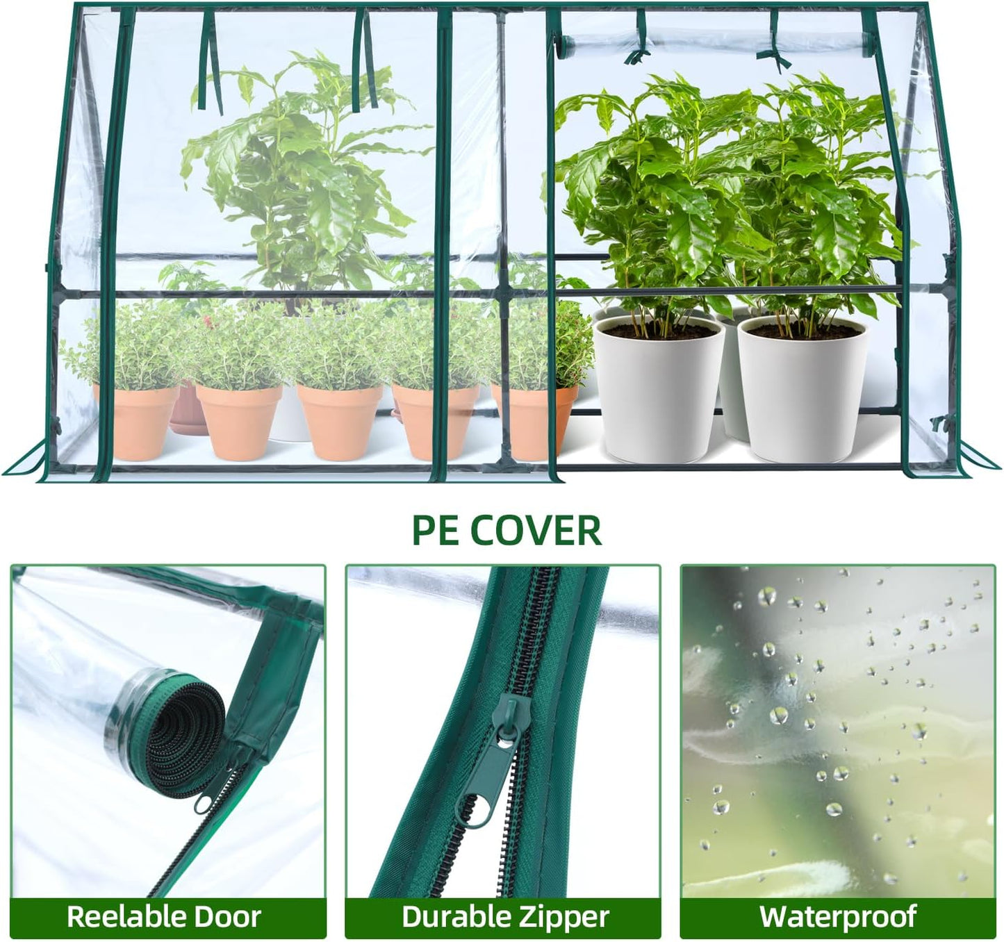 Ohuhu Portable Mini Greenhouse, 71"x36"x36" Greenhouses for Outdoors with Dual Large Zipper Doors & Ground Stakes, Waterproof & UV Protected Plastic Green House for Outside Garden Patio Transparent