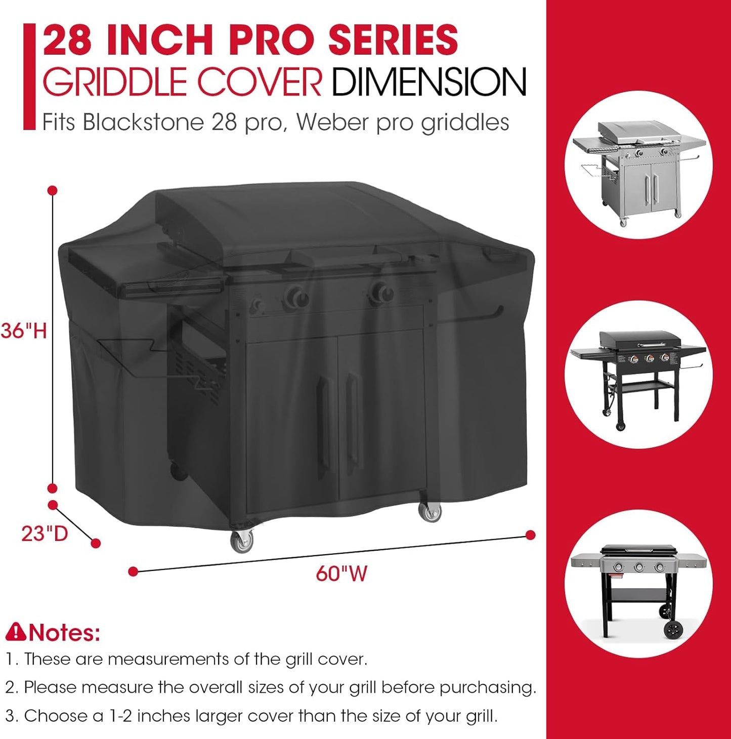 Unicook 28 Inch ProSeries Griddle Cover for Blackstone, Flat Top BBQ Grill Cover for Outdoor Grill, Heavy Duty Waterproof Cooking Station Protector with Sealed Seam, 60 Inch, Black