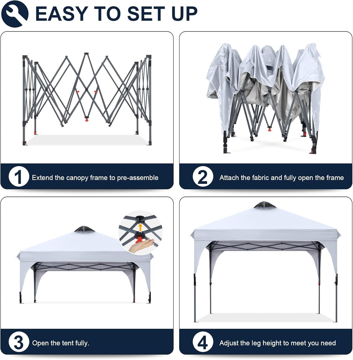 COOSHADE Pop Up Canopy Tent, 8x8 Easy Setup Instant Canopy Sun Shelter Beach Tent, Portable Sports, White