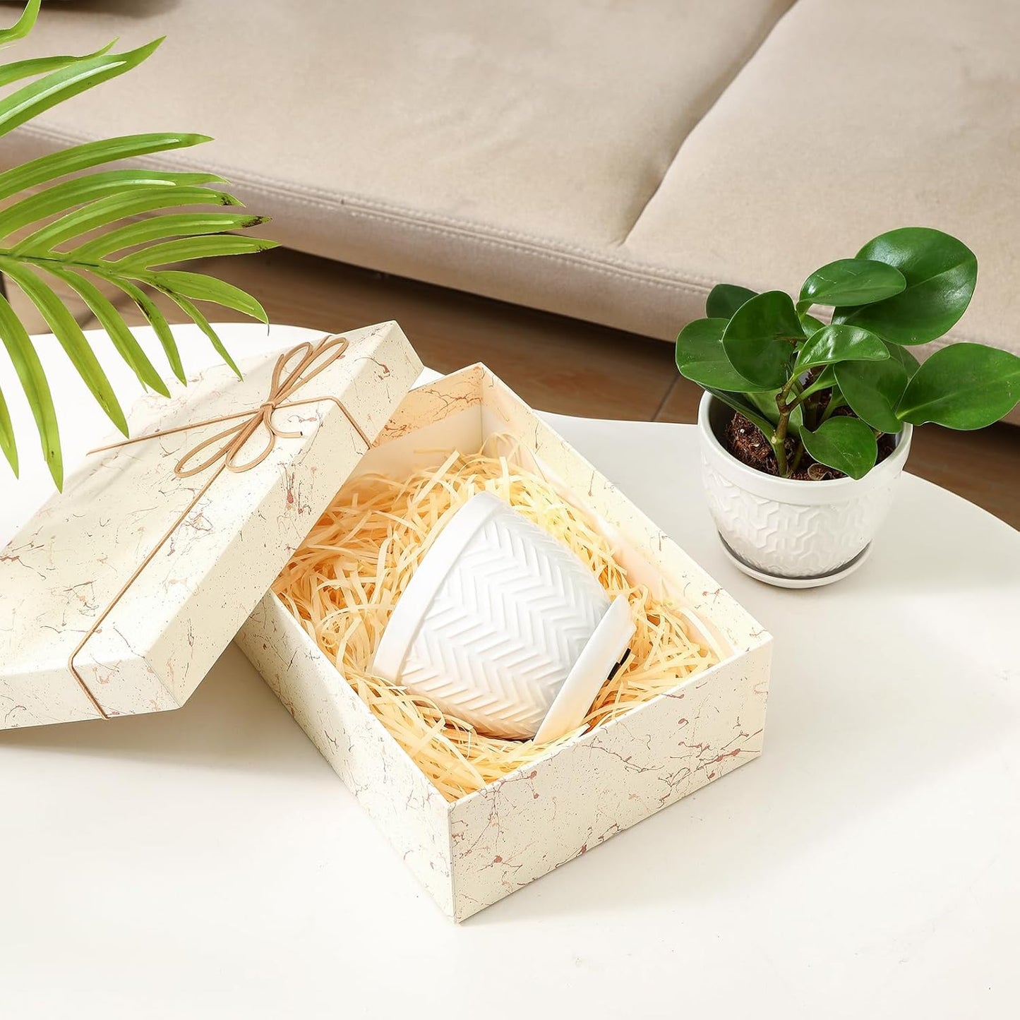 Sureasy Ceramic Plant Pots, 4.7 Inch Flower Pots for Indoor Plants, Succulent Pots with Saucer and Drainage Hole, Decorative Planter for Succulent, Cactus, Set of 4, White