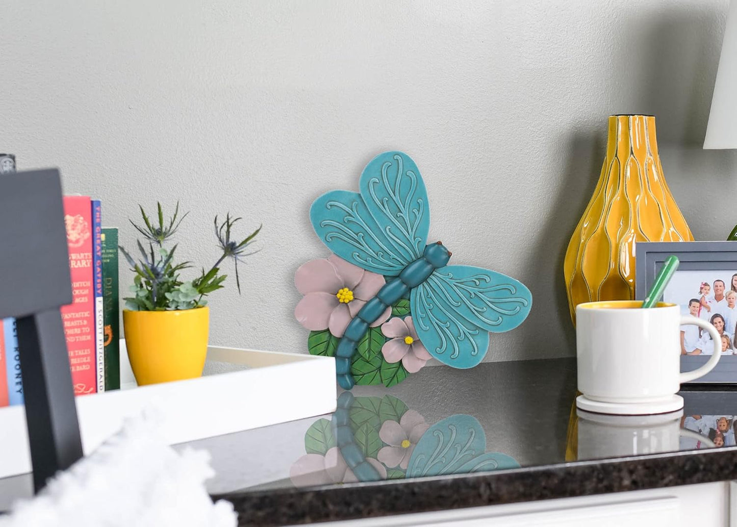 NAT & Jules Animal Character Shaped Dimensional Indoor Outdoor 11 inch Cast Resin Decorative Garden Stepping Stone, Patio, Walkway Sculpture Yard Art, Teal Blue Dragonfly