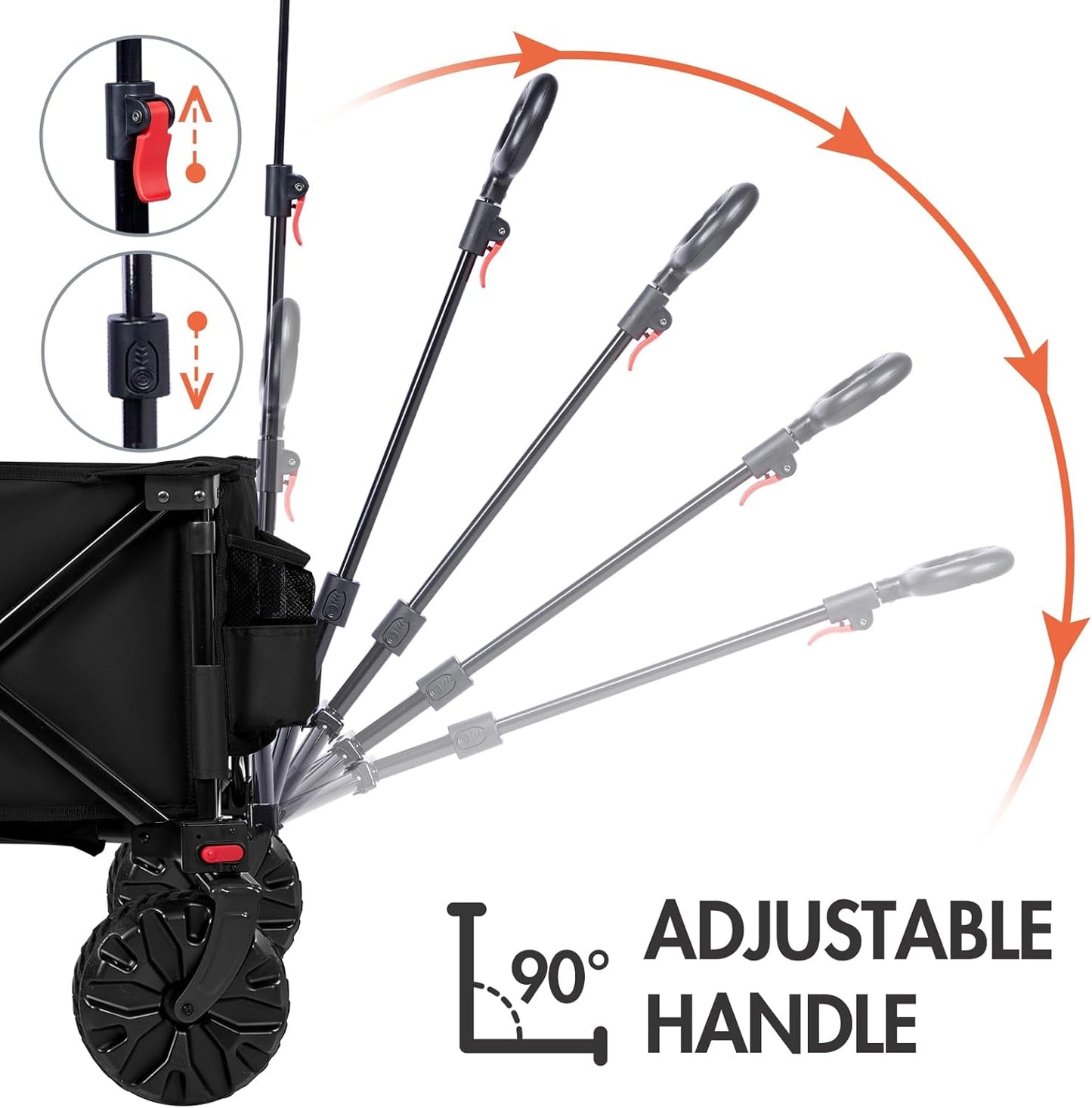 PORTAL Collapsible Folding Utility Beach Wagon Carts Heavy Duty with All Terrain Wheels for Outdoor, Camping, Garden, Shopping, Groceries, Foldable, Large Capacity, Portable, Black