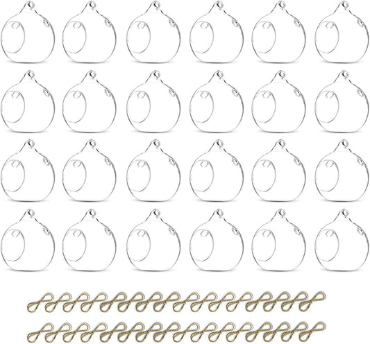 24 Pcs 3.15"/ 8cm Hanging Glass Tealight Holder Globe, Package Improved Plant Terrariums Glass Orbs Air Plants Tea Light Candle Holders, Home Decor Indoor Outdoor Garden (With 2 Holes, 20 Pcs + 4 Pcs)