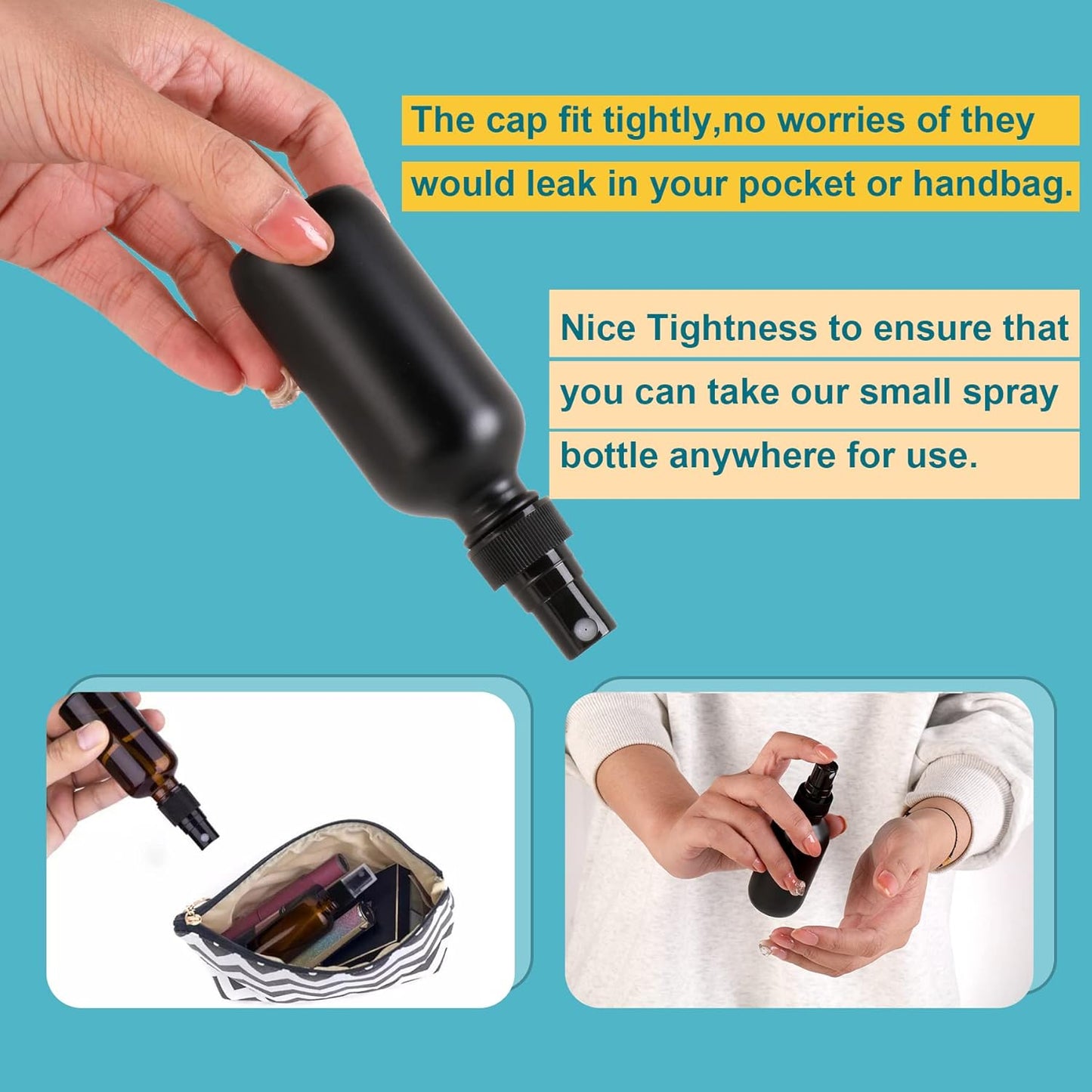 Frosted Black Glass Small Spray Bottle 2 oz 48 Packs,Fine Mist Sprayer Small Clear Bottles,Refillable Containers mini spray bottles for Cleaning Solutions and Skin Care (Frosted Black 48pcs)