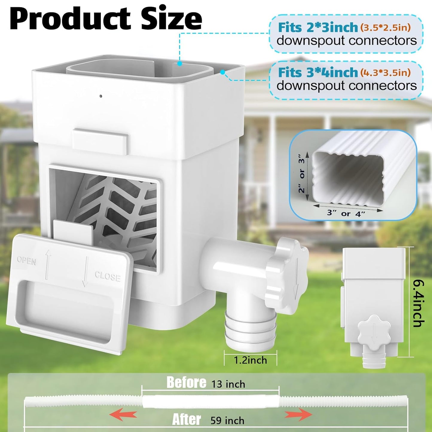 Anivia Rainwater Collection System, Downspout Diverter Fits for 2x3 or 3x4 Inch Standard Downspouts, Rain Barrel Diverter Kit with Adjustable Valve and Filter. 5ft Hose - White