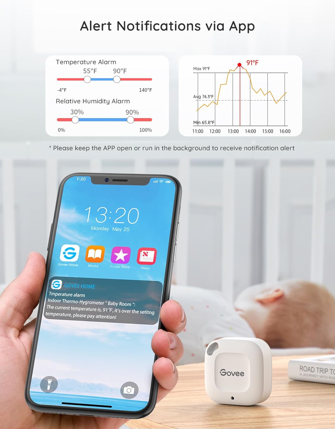 Govee Bluetooth Hygrometer Thermometer, Wireless Thermometer, Mini Humidity Sensor with Notification Alert, Data Storage and Export, 262 Feet Connecting Range, 2 Pack