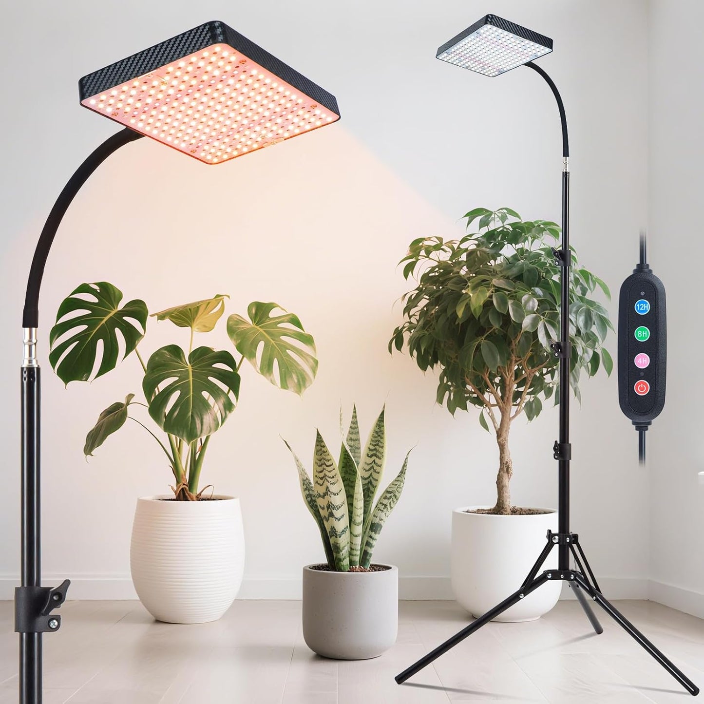 25W Grow Lights for Indoor Plants, Seed Starting, Bonsai with Stand and Timer Auto On/Off, 2500 Lumen Enough Bright Like A Small Sun for Your Jungle, Daisy Chain Function, 40"-64" Height Adjustable