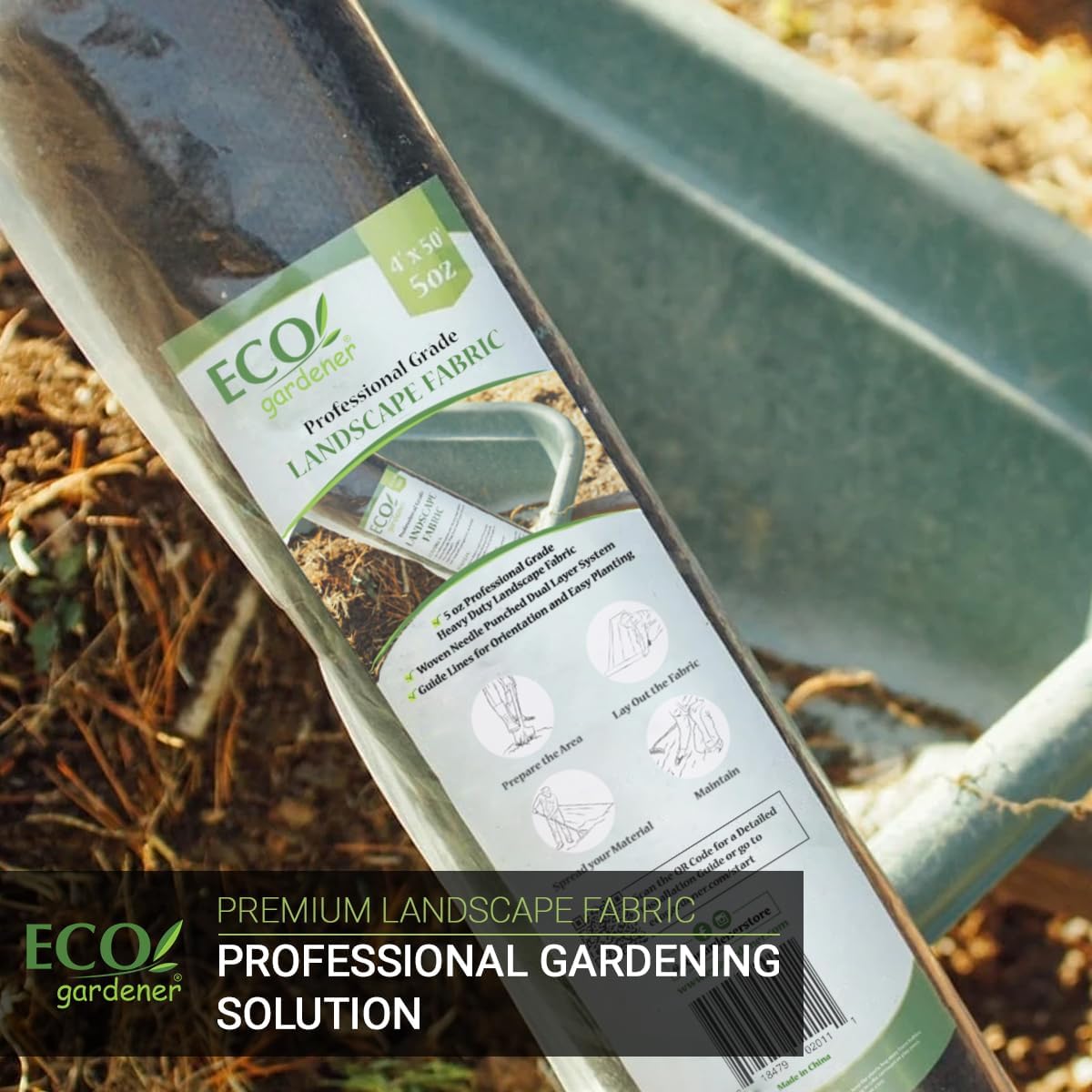 ECOgardener Premium 5oz Landscape Fabric, 3ft x 50ft Pro Garden Weed Barrier - Durable & Heavy Duty Weed Block Gardening Mat, Easy Setup & Superior Weed Control, Eco-Friendly & Convenient Design