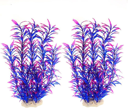 DSkoiph 2 pcs Aquarium Decor Plastic Plants Extra Large 21 Inches Artificial Fish Tank Plants Tall Fish Tank Decorations Artificial Green Water Plants (Purple)