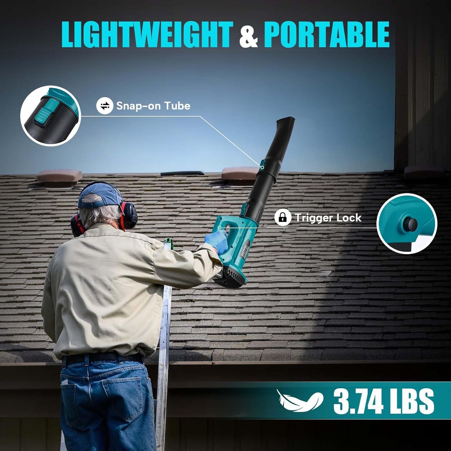 Cordless Leaf Blower for Makita 18V Battery, 450CFM 150MPH Electric Leaf Blower, 6 Speed Lightweight Handheld Leaf Blower for Lawn Care, Patio, Snow, Dust, Blowing Leaves (Battery NOT Included)