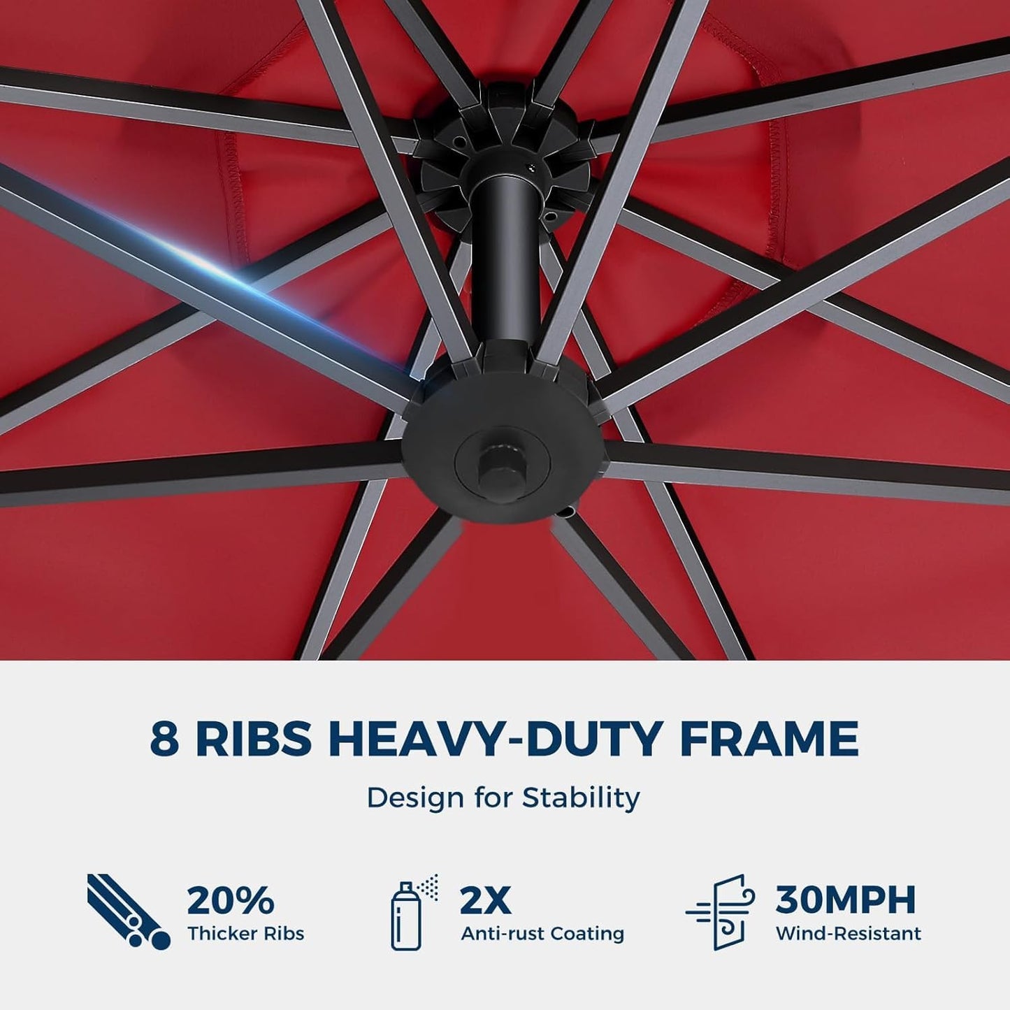 HOMSHADE 10ft Solar Lights Offset Cantilever Patio Umbrella with Light and Base, LED Lighted Offset Hanging Patio Outdoor Market Umbrella UPF50+ UV Protection with Easy Tilt and Crank, Red