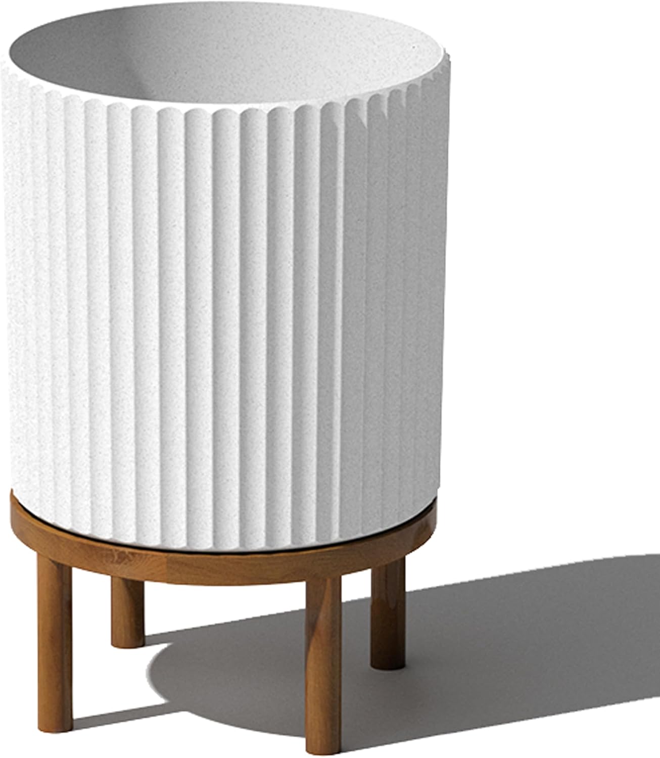 Veradek Demi Series Round Planter w/ Stand for Porch/Patio | Durable Plastic-Concrete & Wooden Stand | Modern Décor for Tall Plants, Flowers