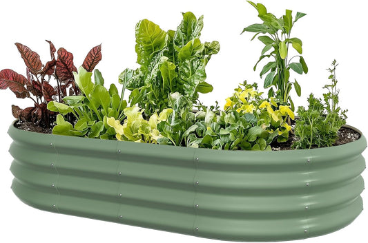 5x3x1ft Oval Galvanized Raised Garden Bed Outdoor 9-in-1 Large Metal Modular Planter Box Raised Beds for Gardening,Vegetables,Fruits,Flowers & Herbs (Green)