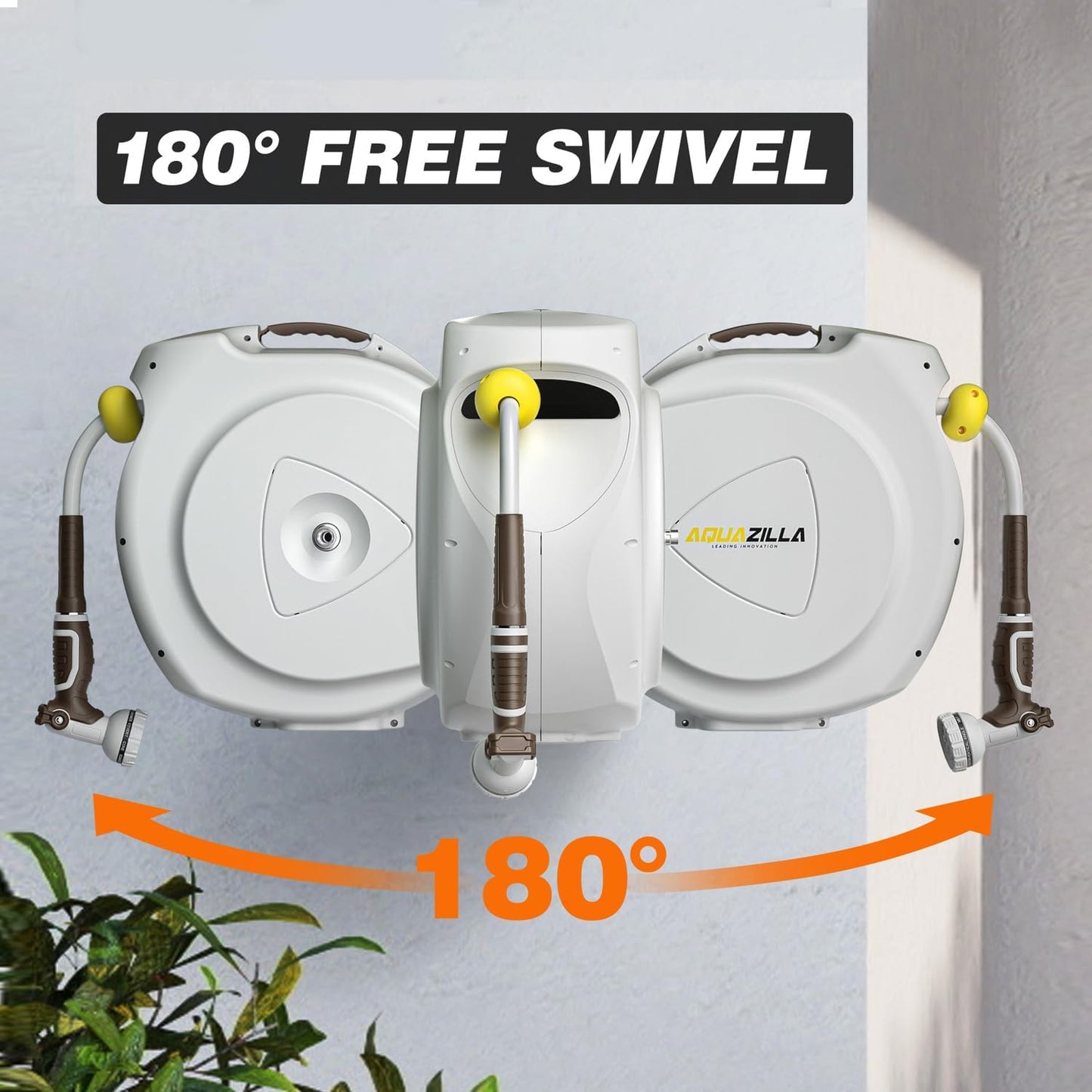 Retractable Garden Hose Reel, 1/2 in 75+6ft, Heavy Duty Wall Mounted Water Hose Reel, Spring power Automatic Rewind, Any Length Lock, 180° Swivel Bracket, 10 Pattern Spray Nozzle