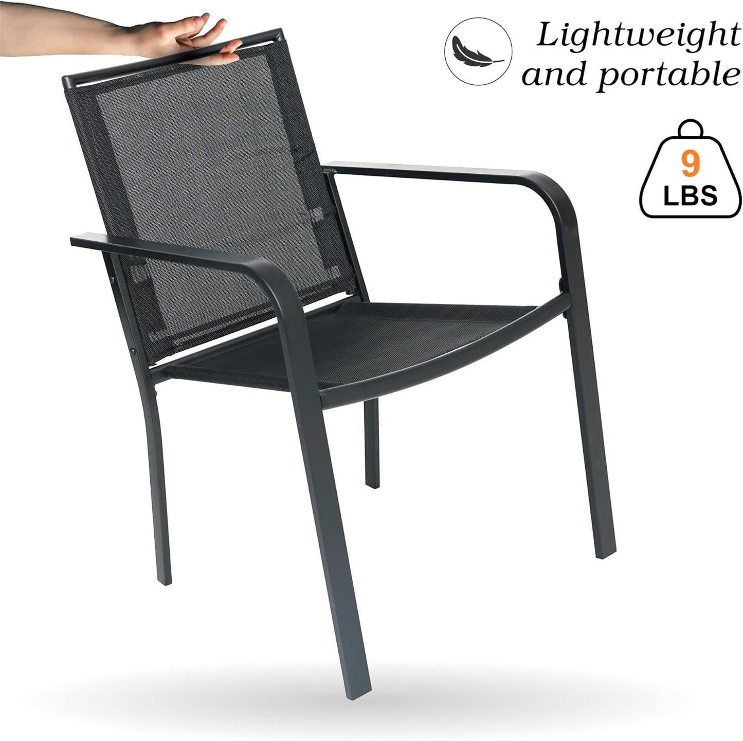 7-Piece Outdoor Dining Set, 48'' Round Table with 6 Stackable Chairs All Weather Furniture Set - Black