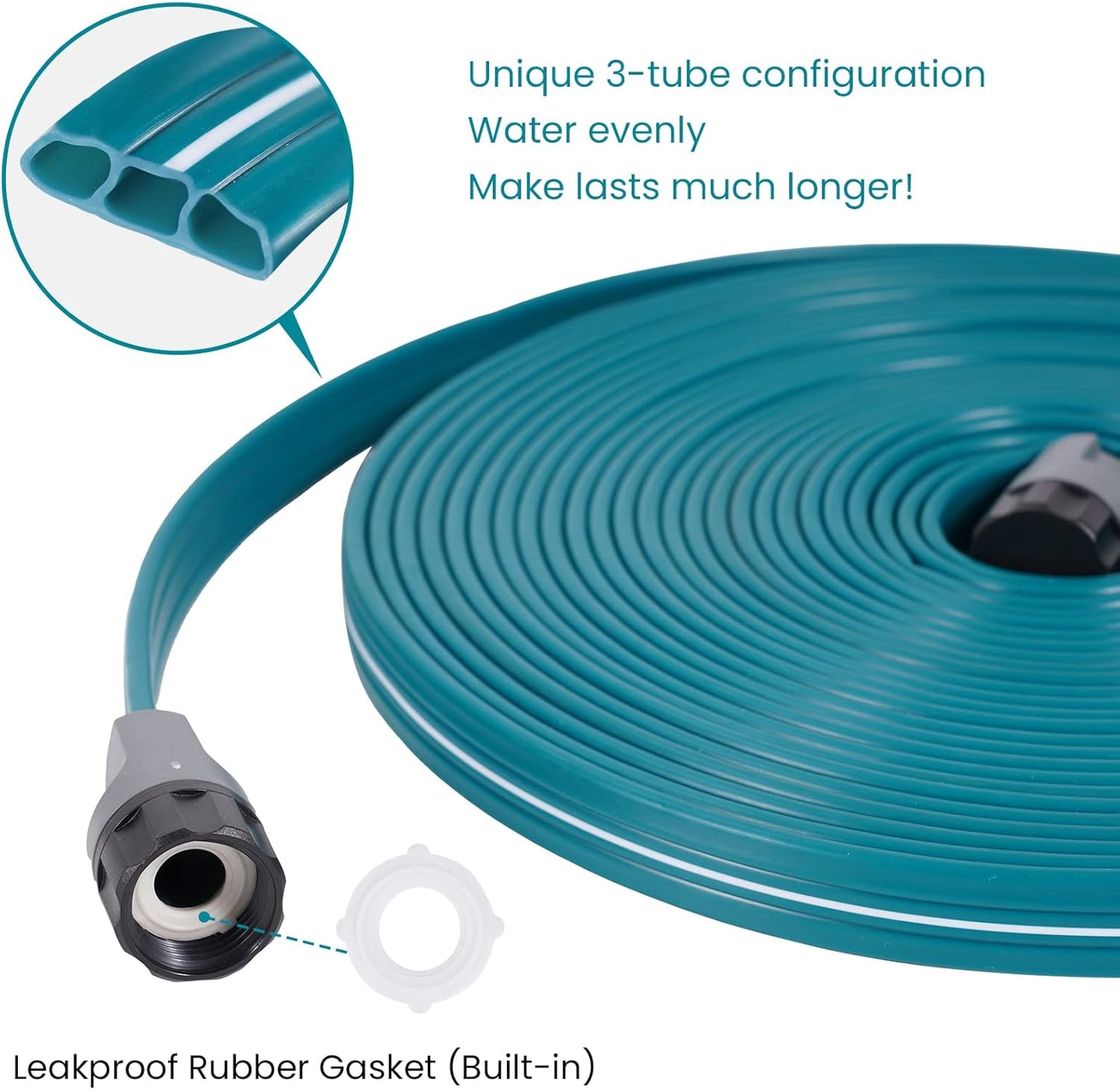 LINEX Sprinkler Soaker Hose 50 ft for Garden Lawn Watering Hose with Hose Stakes