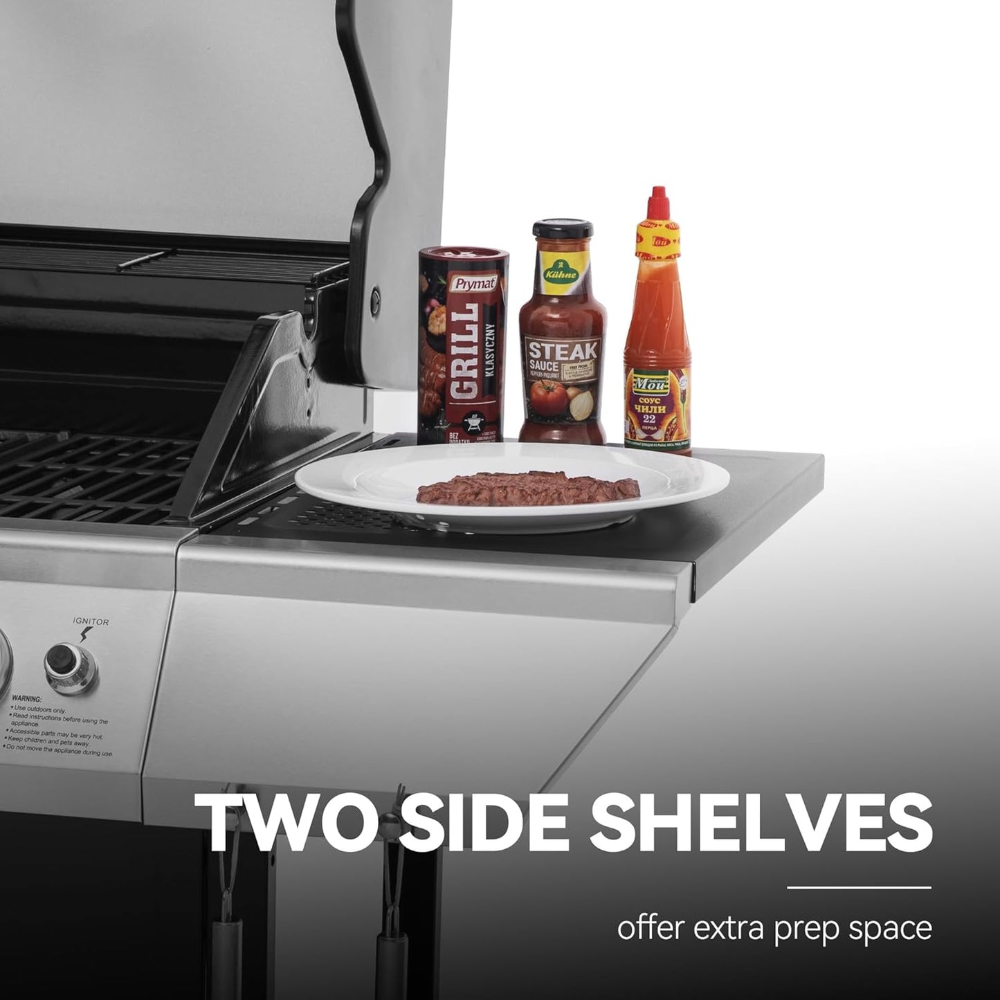 Royal Gourmet 4-Burner Propane Gas Grill with Warming Rack, Outdoor BBQ Grill with 34,000 BTUs Output for Patio Garden Barbecue Grilling, Black & Silver