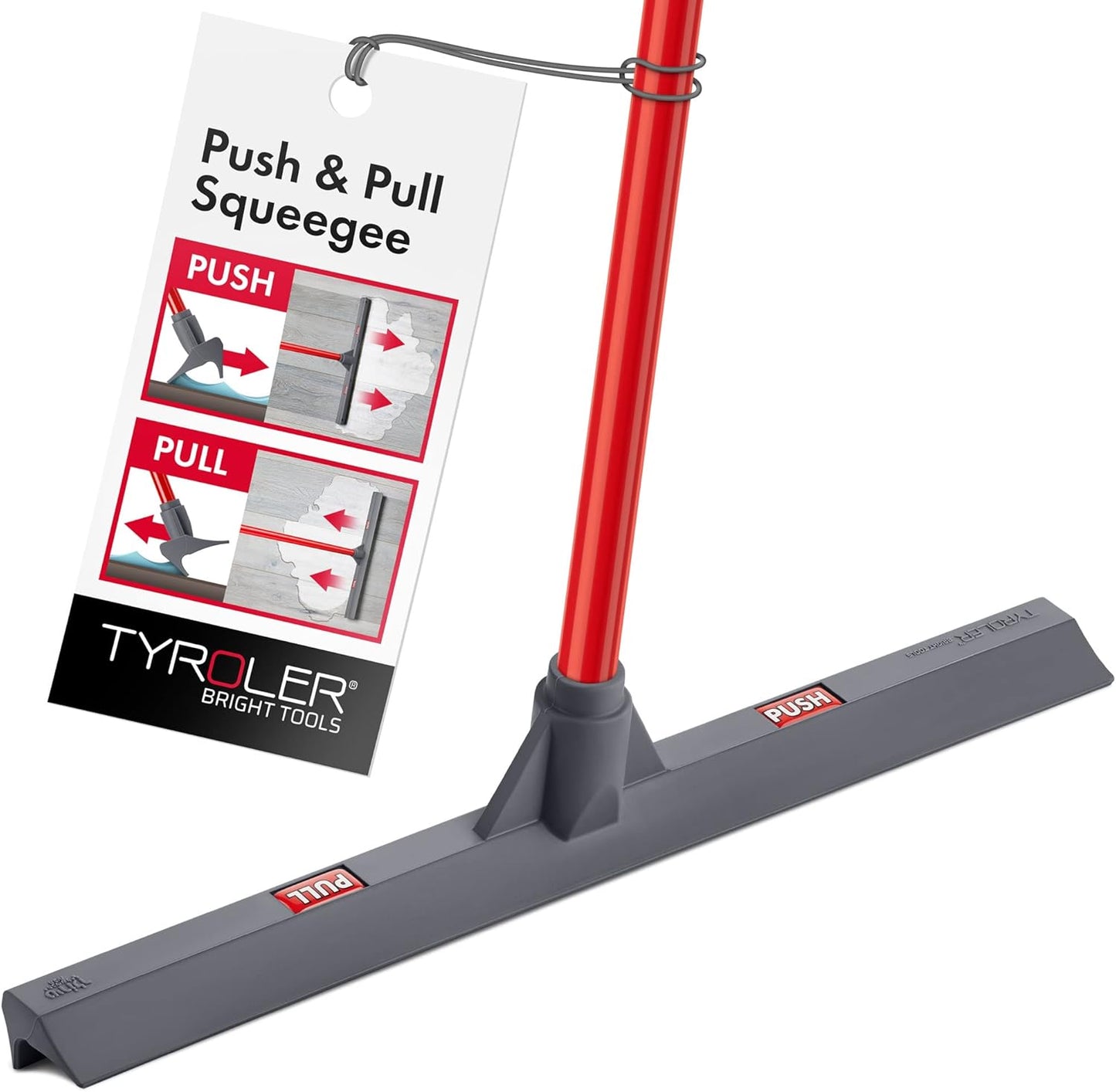 Tyroler Floor Squeegee for Concrete Floor, 17" Heavy Duty Squeegee for Floor, Squeegee Broom for Floor with 55" 4 Part Handle Perfect for Tiles, Marble, Garage, Deck, Patio, Bathroom, Shower, Window