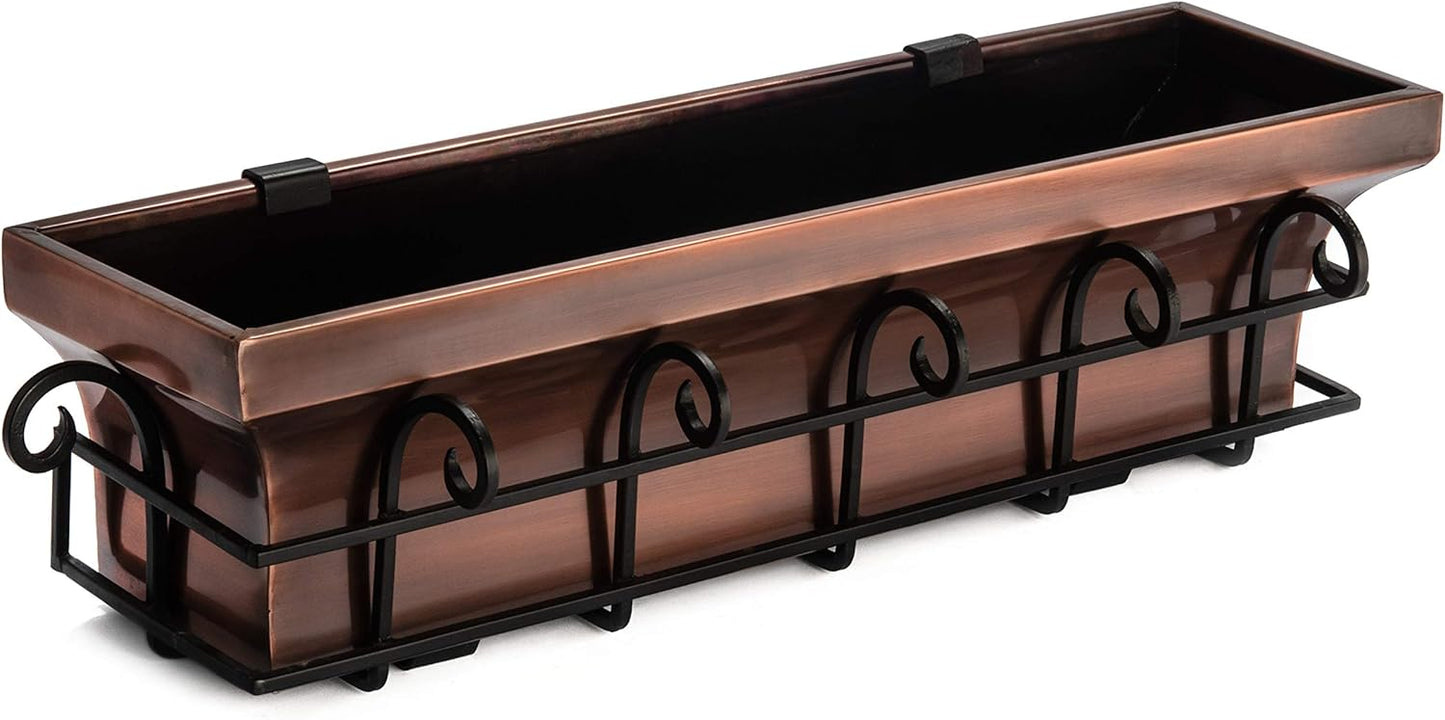 H Potter Window Planter Box Flower Outdoor Copper Plant Container for Windows Attach to House Deck Balcony Long Rectangular Shape 30 inch