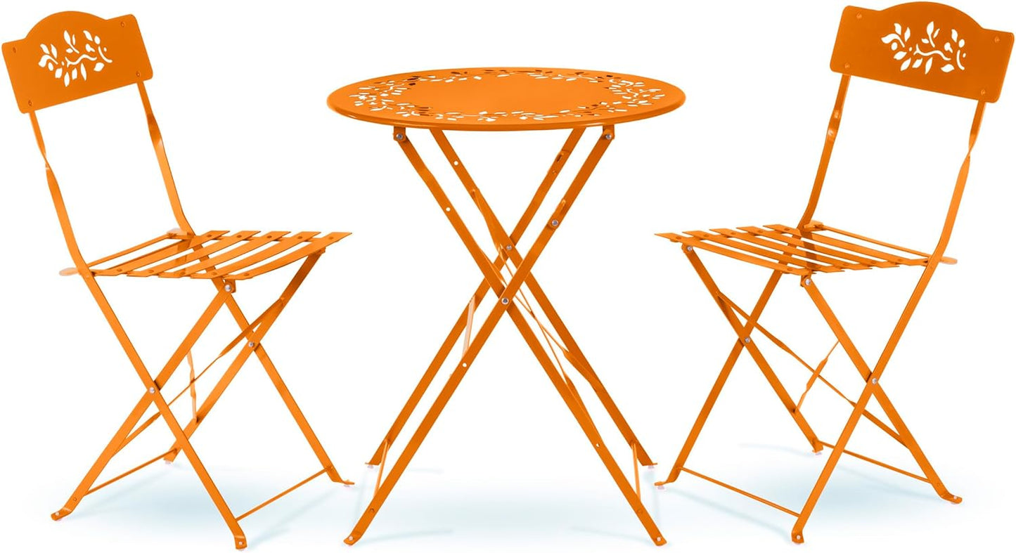 Alpine Corporation Indoor/Outdoor 3-Piece Bistro Set Folding Table and Chairs Patio Seating, Orange