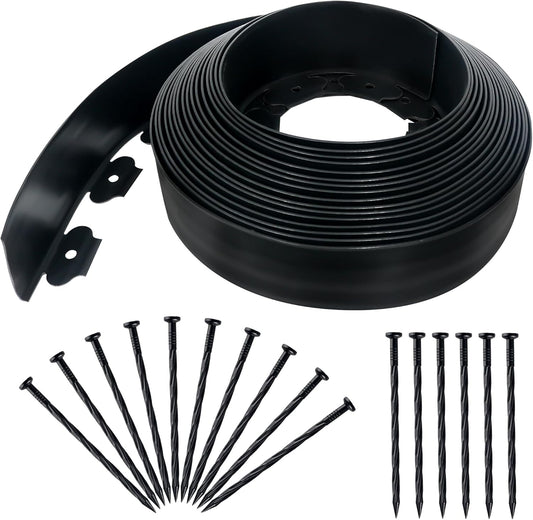 3.15" x 50' No Dig Landscape Edging, Plastic Garden Edging Borders with 45 Anchoring Spikes, Flexible Lawn Edging for Landscaping Garden Flower Beds Grass Yard Paver Pathway, Black