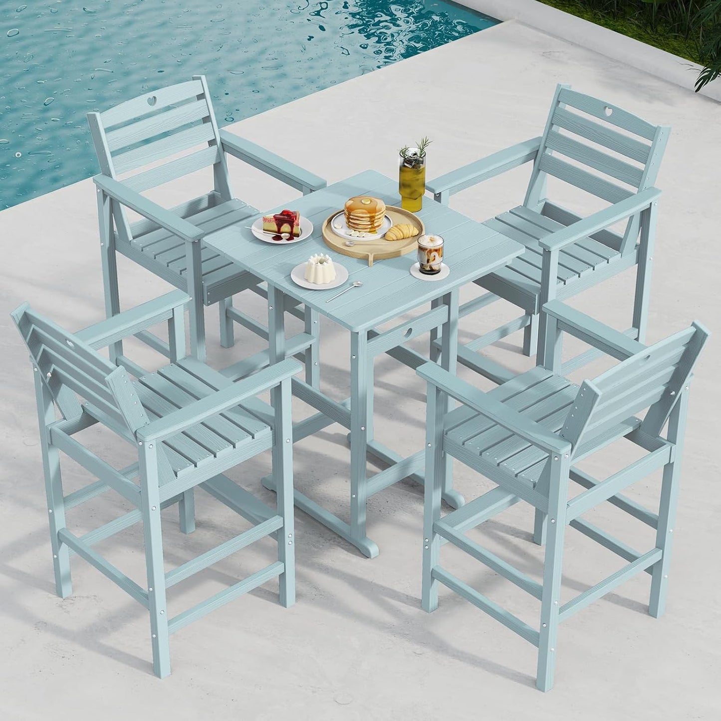 Adirondack Outdoor Bar Table, Durable HDPE Composite, Weather Resistant, Easy to Clean, Perfect for Backyard and Poolside Use, Light Blue