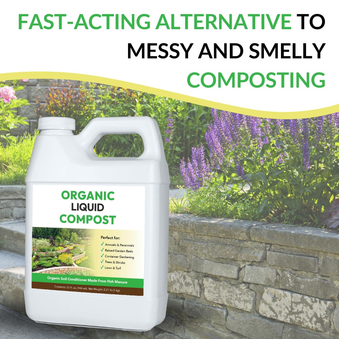 Organic Liquid Compost: Fast-Acting Alternative to Messy and Smelly Composting | Perfect for Brewing Compost Teas (32oz, 2 Pack, Treats Up to 10,000 Sq.Feet)