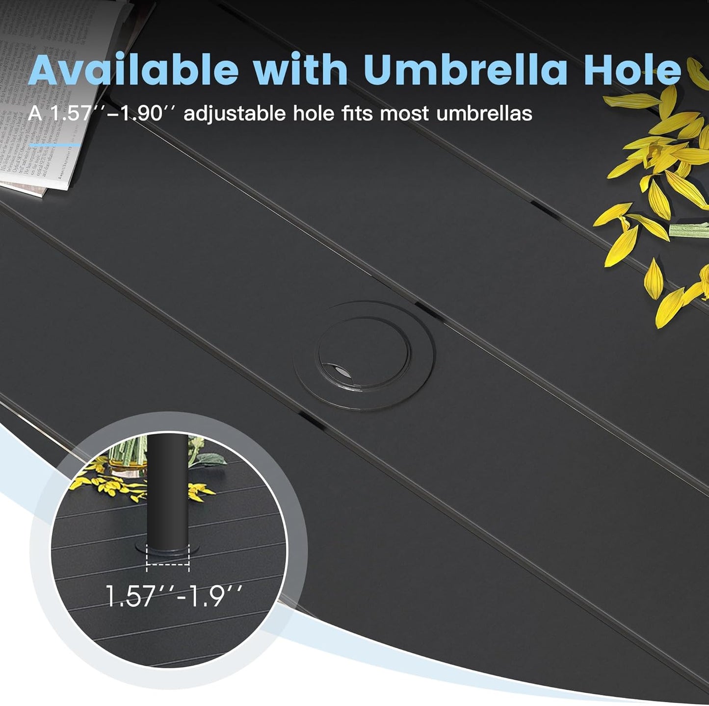 DIFY 60" Round Patio Dining Table for 8-10, Outdoor Metal Dining Table with 1.57" Umbrella Hole for Backyard Lawn Garden, Black