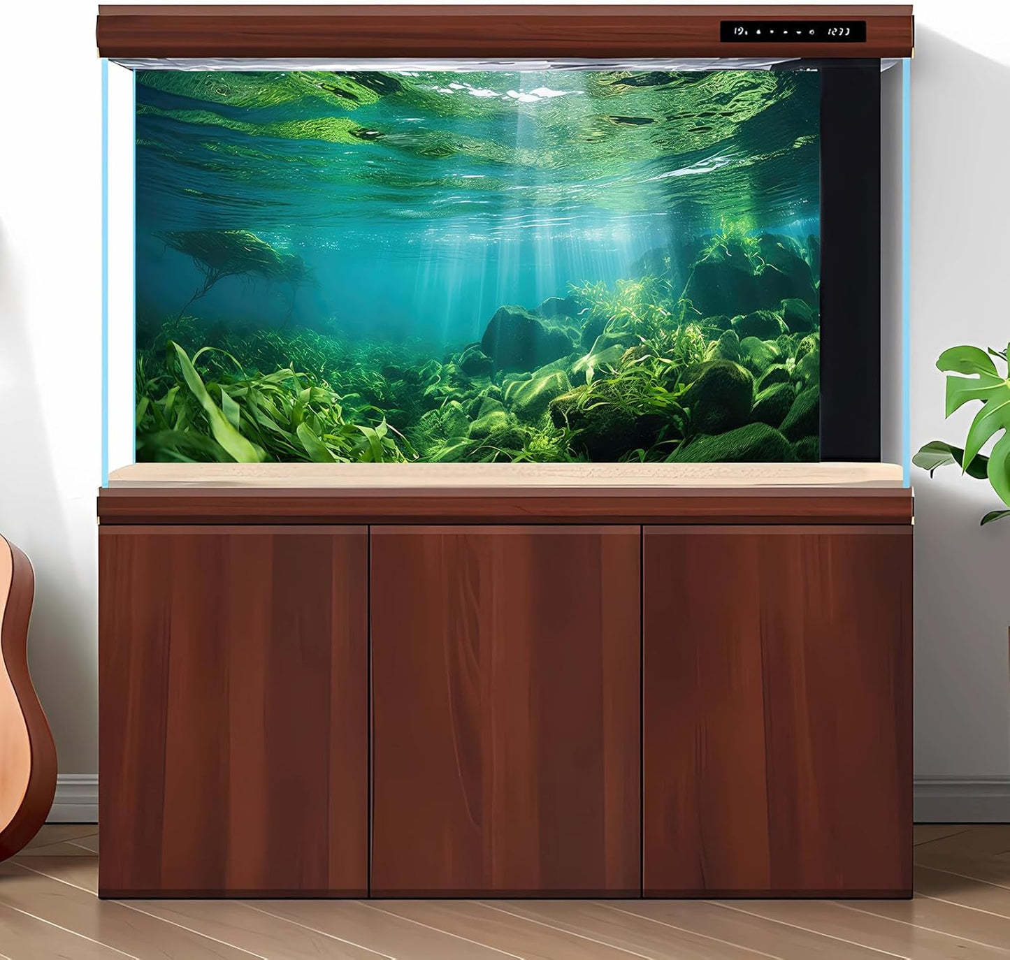 Under The Sea Fish Tank Background Aquatic Plants Deep Sea Aquarium Background Underwater Sunray Rock with Moss Terrarium Backgrounds Deep Ocean Floor Tropical Fish Tank Backgrounds 72x16in